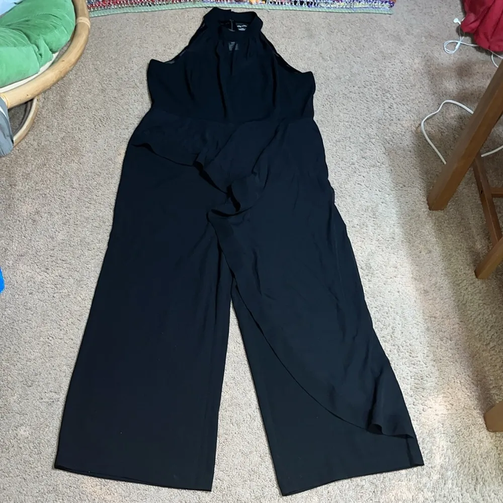 City Chic Mika Halter Jumpsuit Sheer Asymmetrical Ruffle‎ Overlay Wide Leg 20 - Image 5
