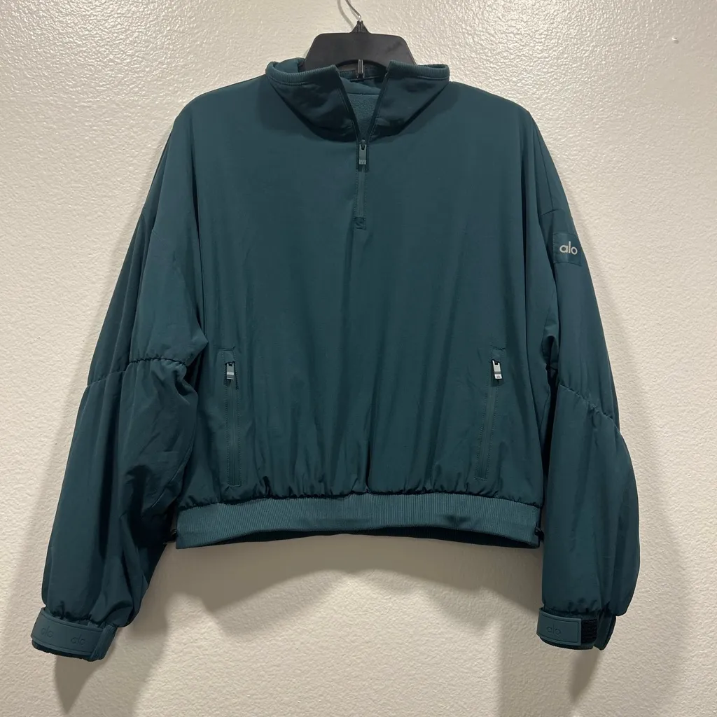 ALO Pullover Half Zip CROPPED ELEVATION COVERUP Midnight Green - Image 2