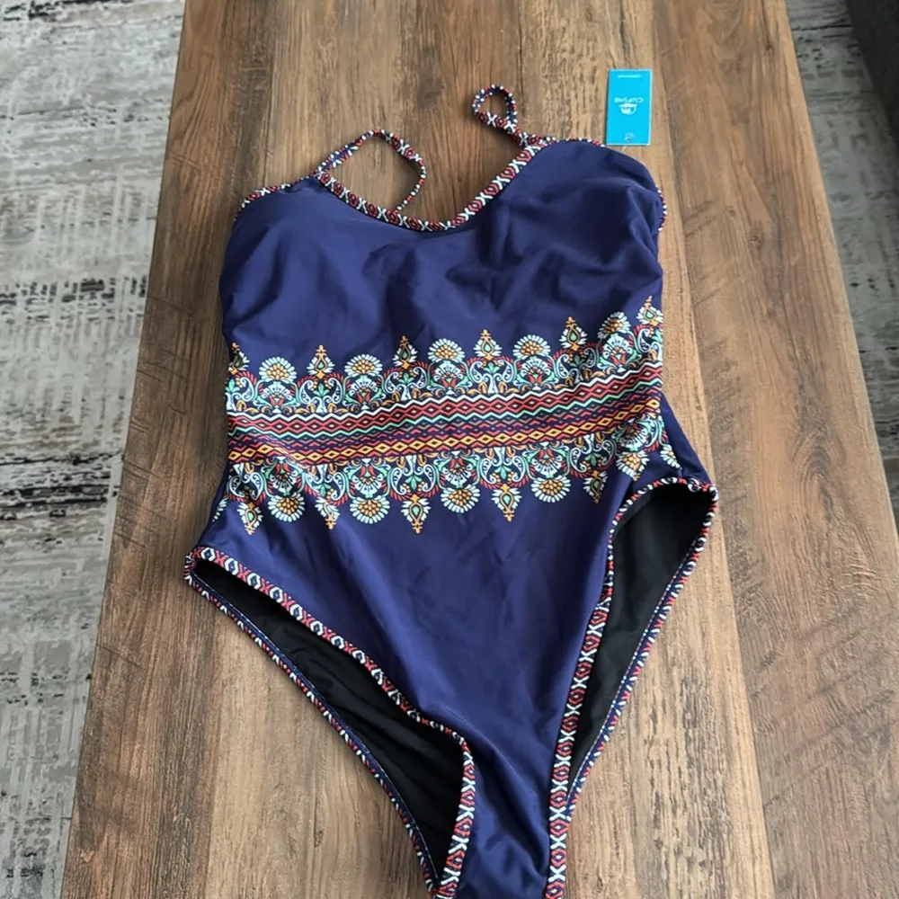 Cupshe Elegant Blue Patterned Women's Swimsuit Size Large - Image 4