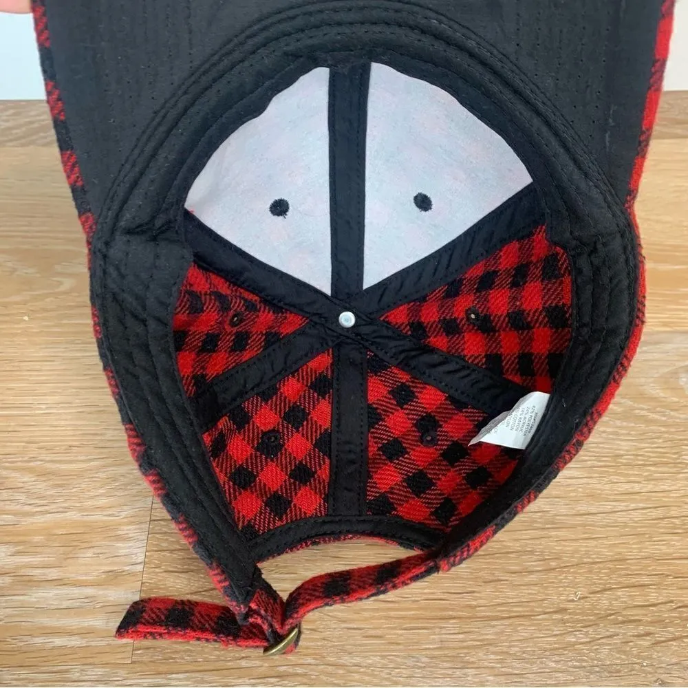 Time and Tru Wool Blend Red/Black Plaid Mini Buff Adjustable Hat - Image 8