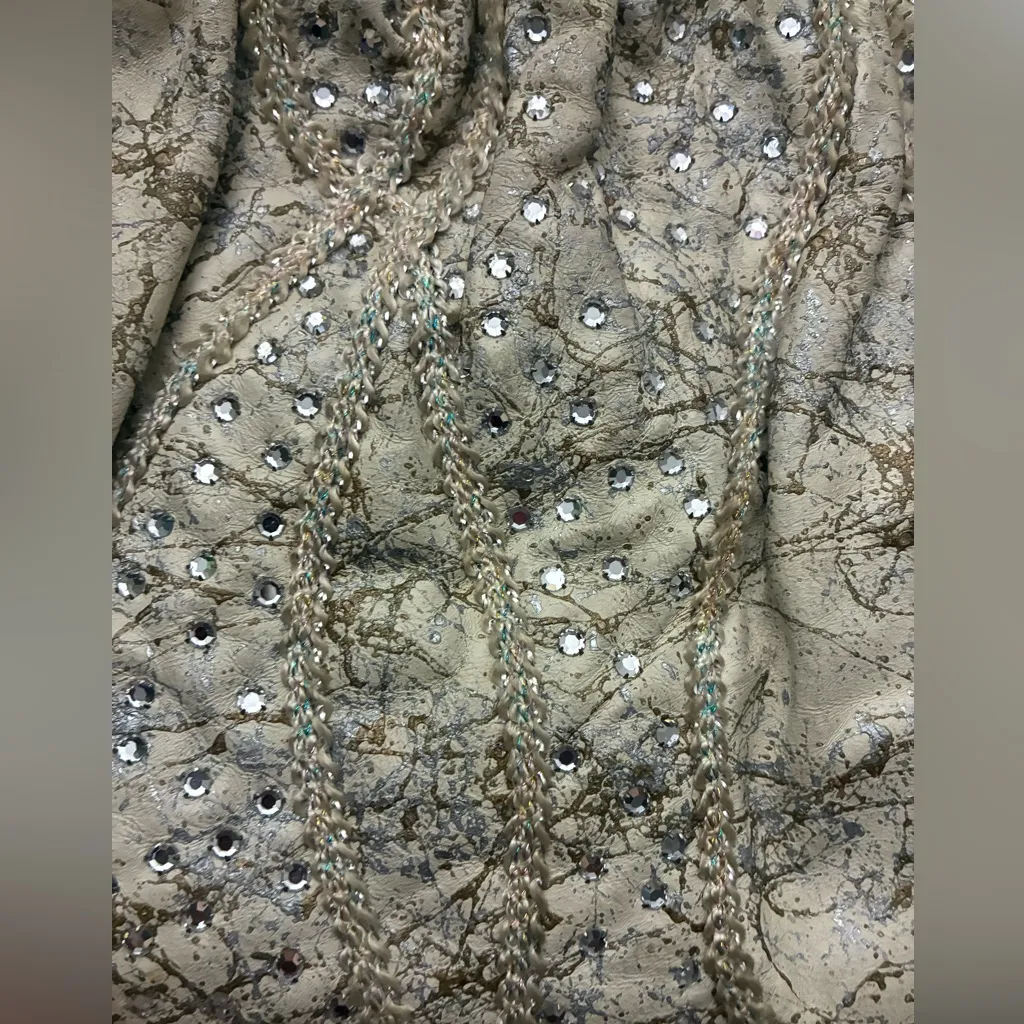 Vintage Rita Diana Elegant for Mylinka CreamWith Crystals Cinch Leather Bag Gray - Image 5