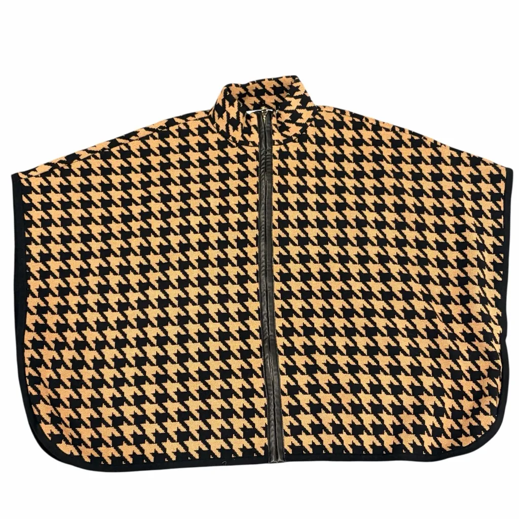 Rafaella Black and Tan Knit houndstooth Patterned sweater cape large - Image 2
