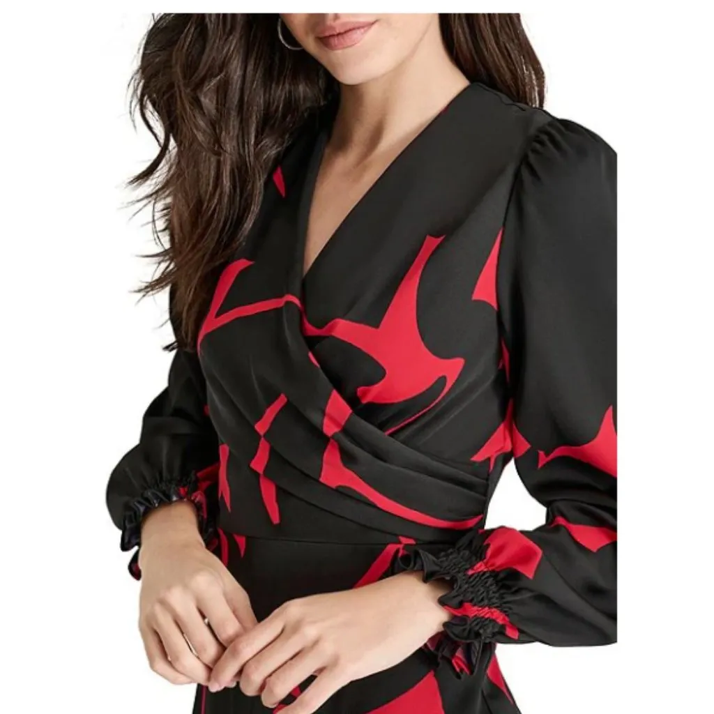 NWT DKNY Surplice V-Neck Long Balloon Sleeve Asymmetrical Hem Dress - Image 4