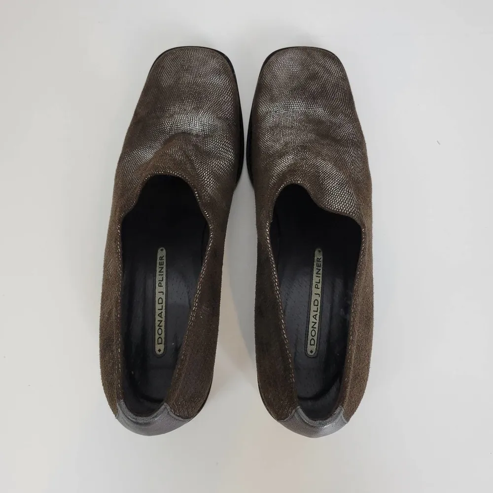 Donald J Pliner Womens Shoes Size 9 Silver Brown Embossed Slip - Image 12