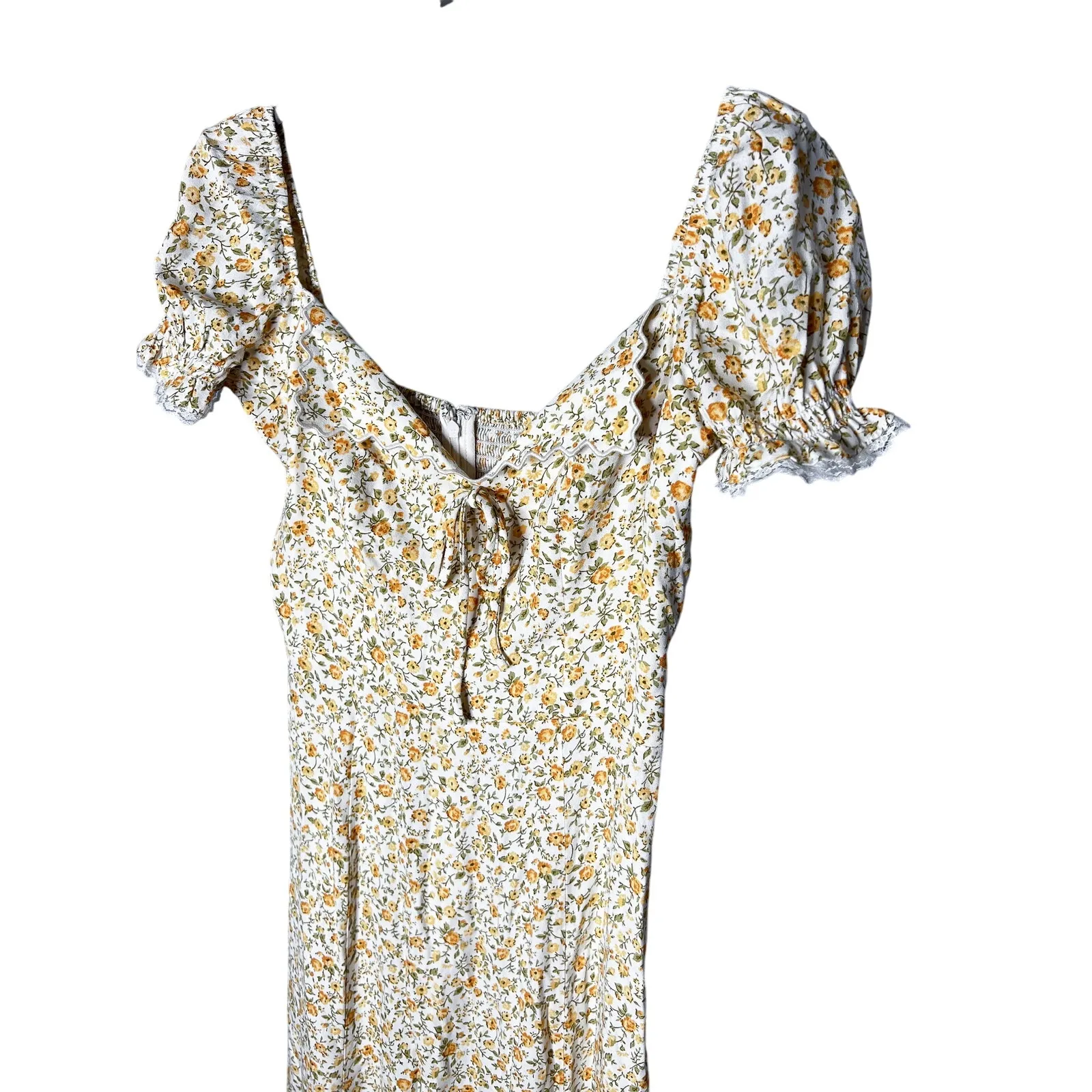 NEW‎ Reformation Shyla Midi Dress Size 2 Yellow Floral Milkmaid Praire - Image 6