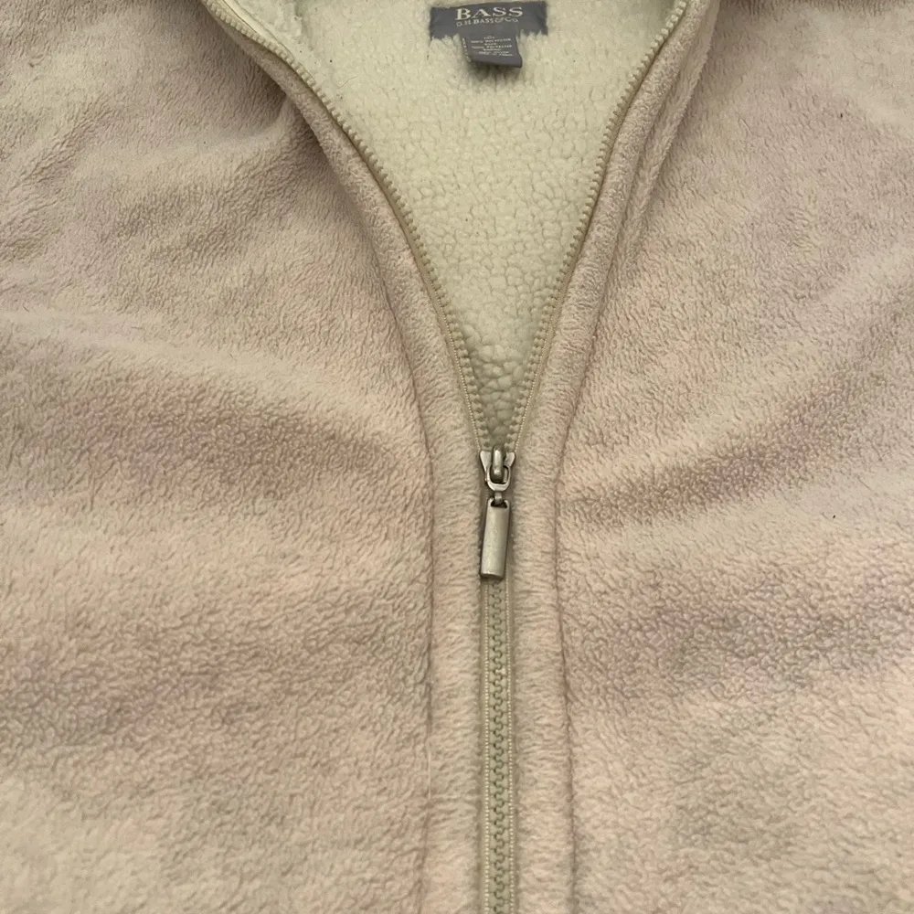 Vintage BASS heavy warm fleece zip up chore jacket barn coat size large tan hood - Image 8