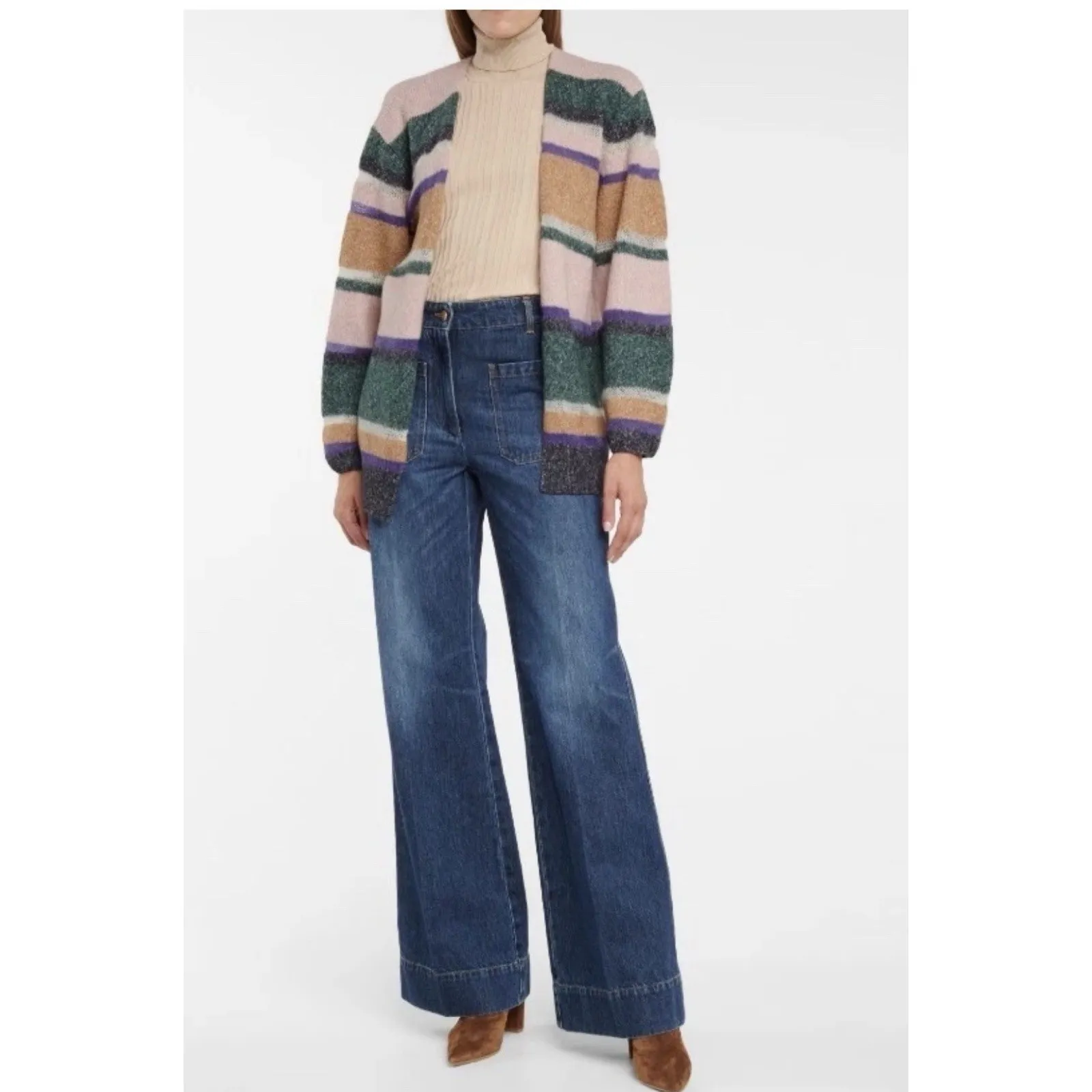 Veronica Beard Elizabeth Multicolored  Alpaca Open Front Oversized Cardigan - Image 3