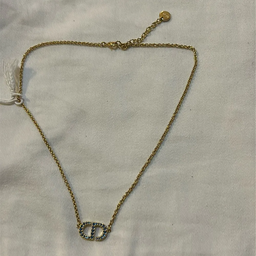 Christian Dior PETIT CD NECKLACE Gold-Finish Metal and Blue Crystals - Image 3