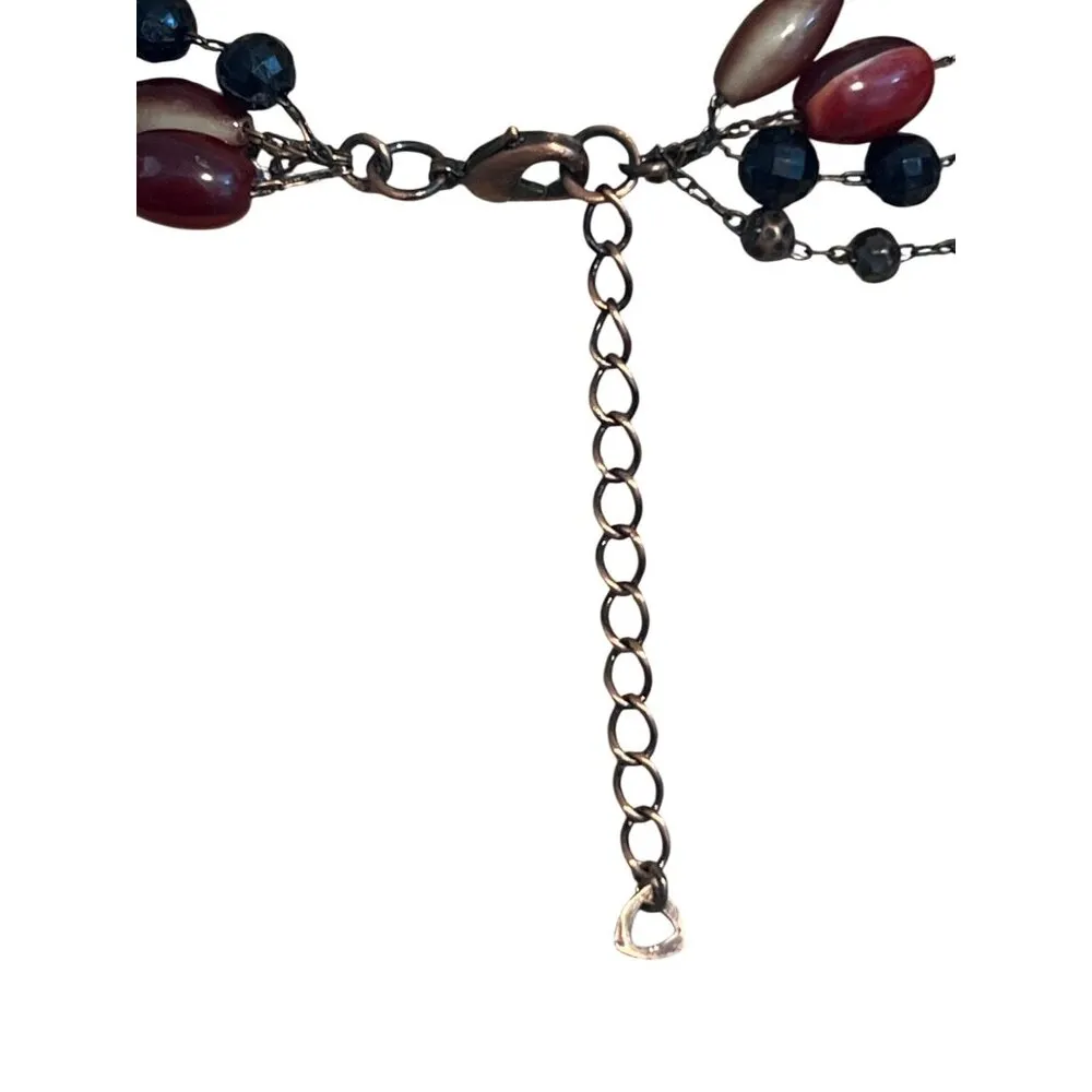 Vtg 70s Multi 4 Strand Necklace Copper Chain Acrylic Beads Choker Adj 13 - Image 4