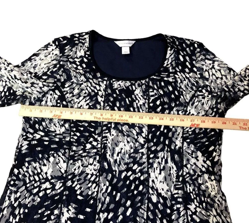 Christopher Banks Blouse Womens L Used Lace Overlay Lined Blue Cream - Image 15