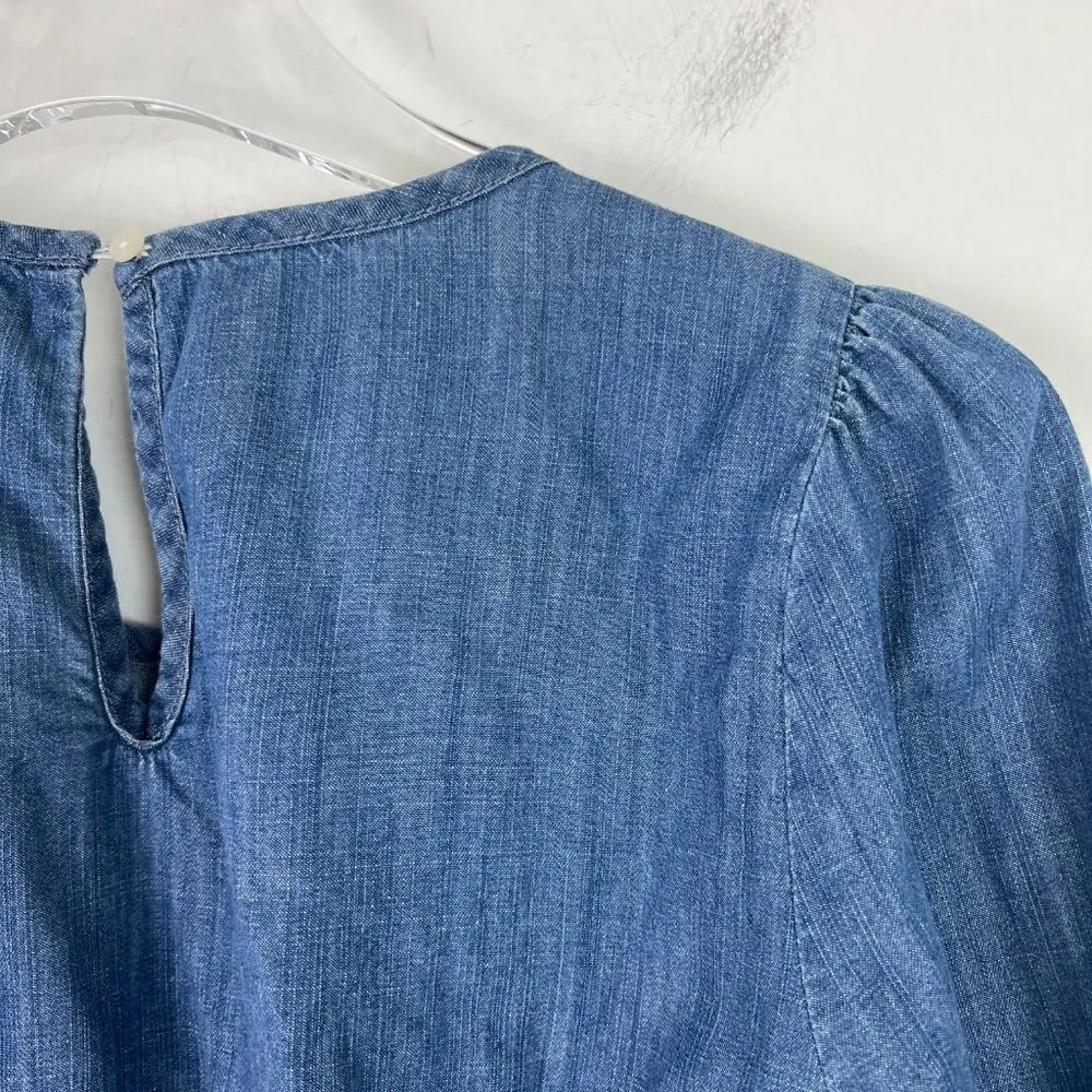 J. Crew Factory Chambray Puff-Sleeve Top in Cotton-Tencel Blue Size XS EUC A875 - Image 10
