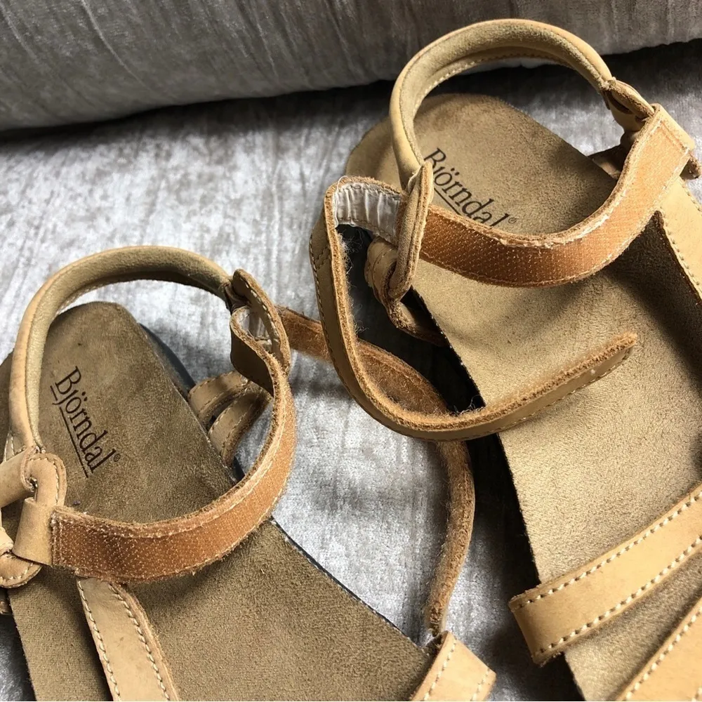 Bjorndal brown strappy Slingback sandal flat leather size 10 - Image 3