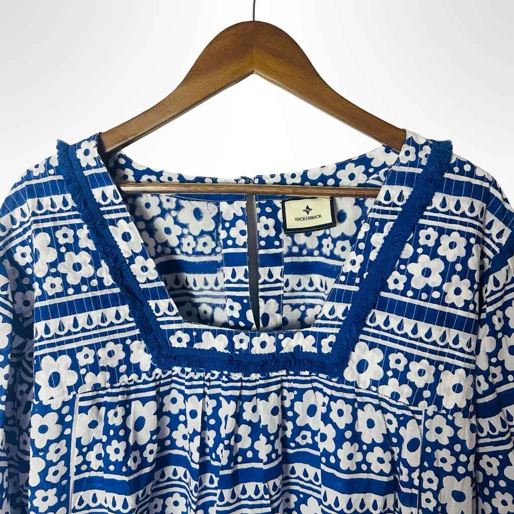 Tuckernuck Tnuck Blue and White Floral Tunic Dress Size Large - Image 3