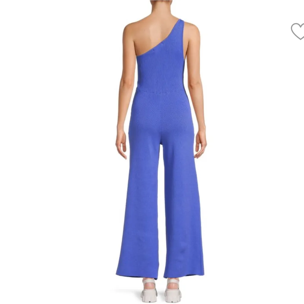 Free People Beach Waverly Ribbed One Shoulder Sweater Wide Leg Jumpsuit Sz L - Image 2