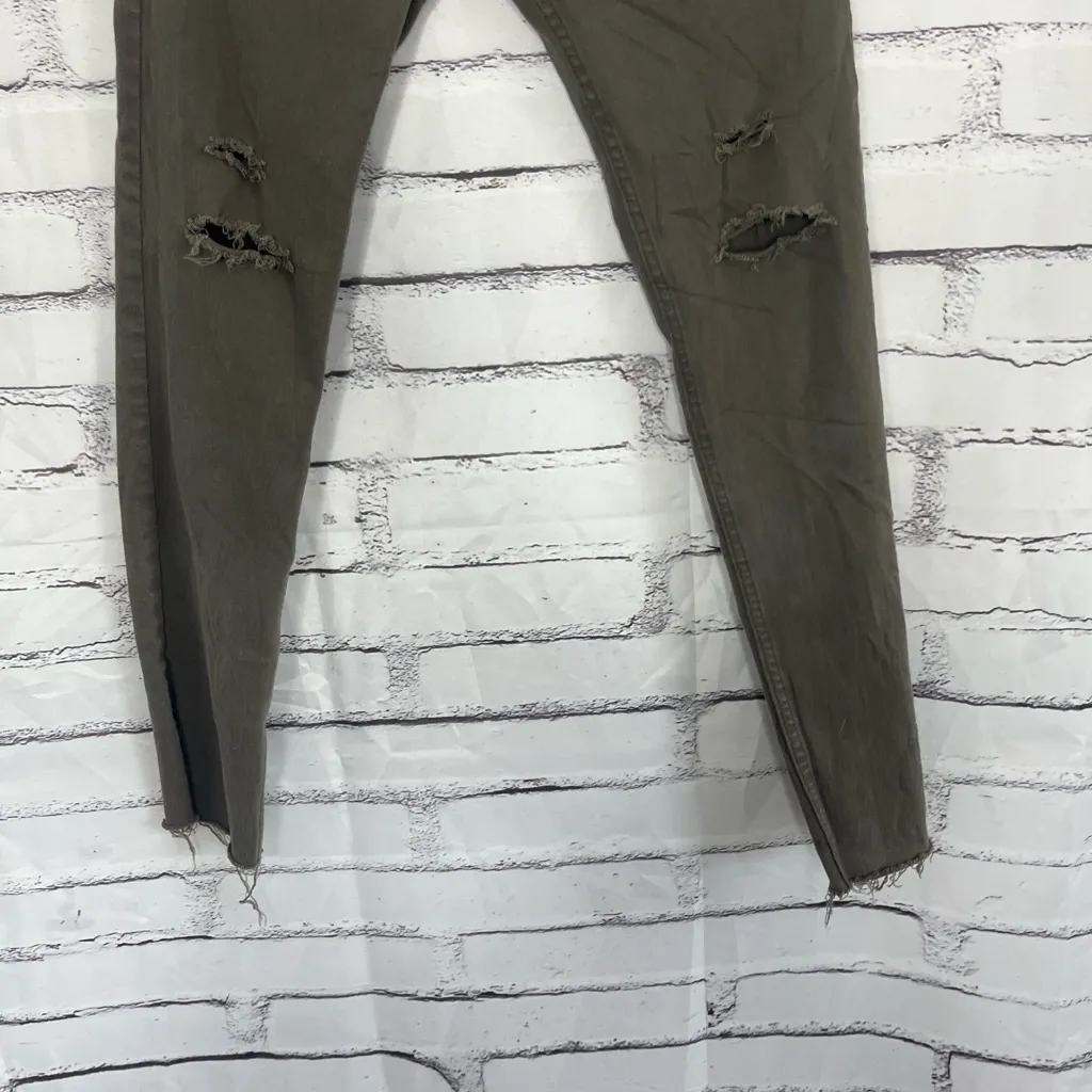 H&M Divided Super Skinny Jeans Mid Rise Olive Green Women’s 29 Distressed Hem - Image 4