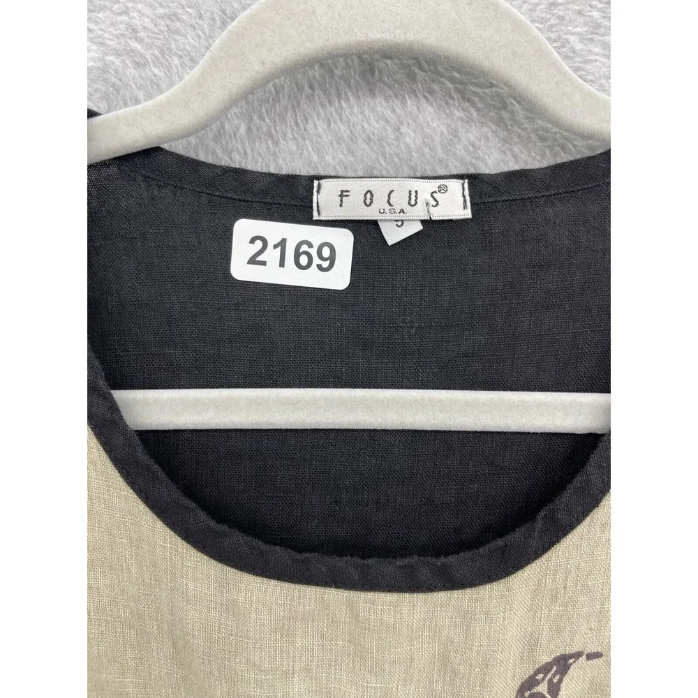 Focus Women's Linen Maxi Dress USA Made Vintage Beaded Short Sleeve Size Small - Image 10