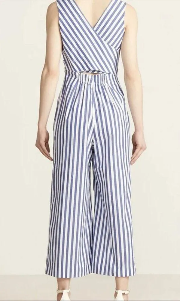 NWT J. Crew Dark Matter Sleeveless Striped Poplin Jumpsuit 4 Wide Leg Blue - Image 3