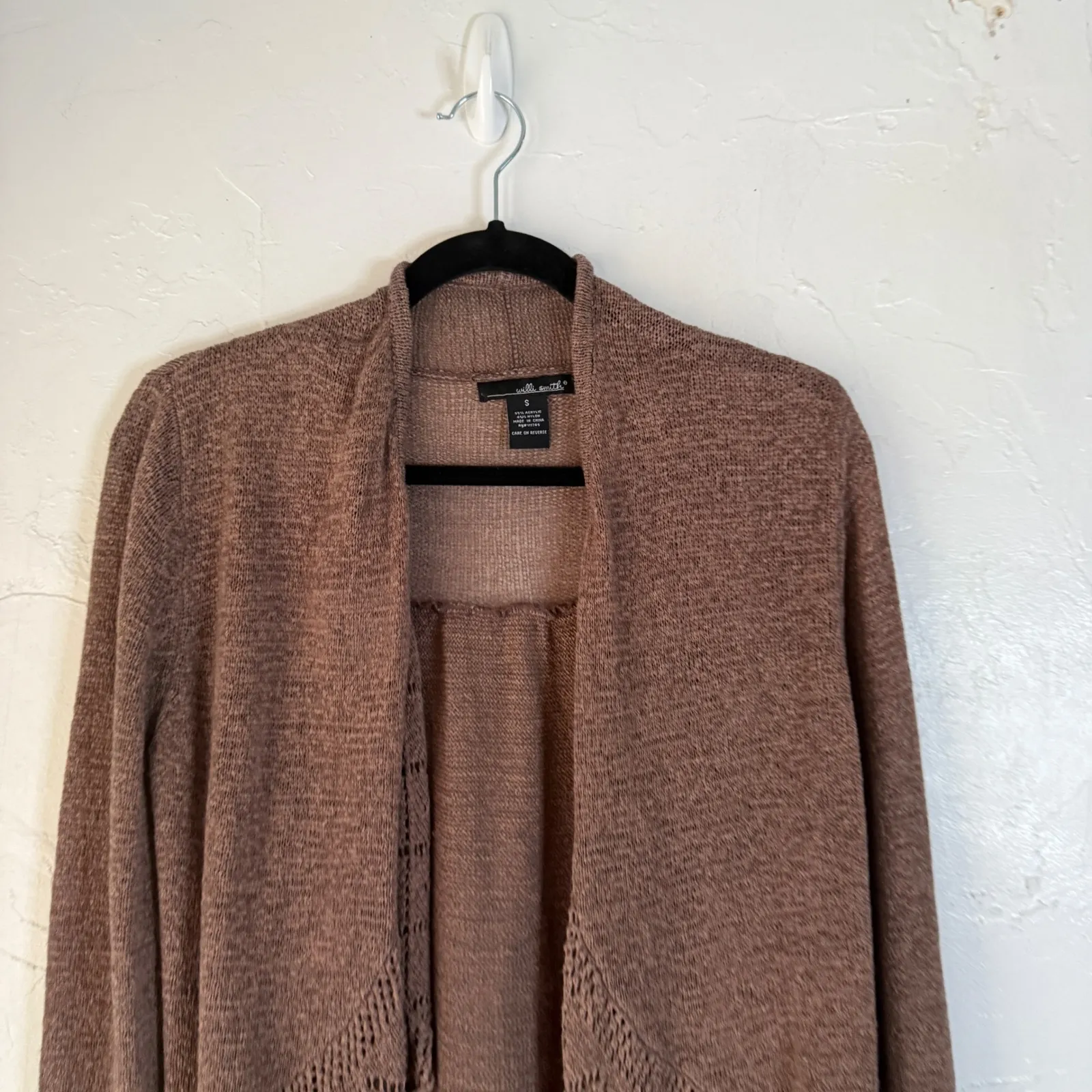 Willi Smith Brown Knit Cardigan SweaterCrochet Size S Boho Western Festival - Image 2