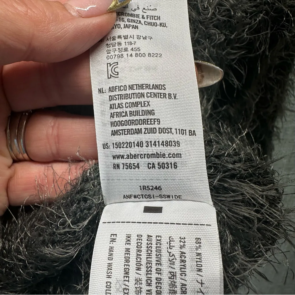 Abercrombie & Fitch Sweater Small Crop Silver Green Fuzzy Crew Fall Trend - Image 7