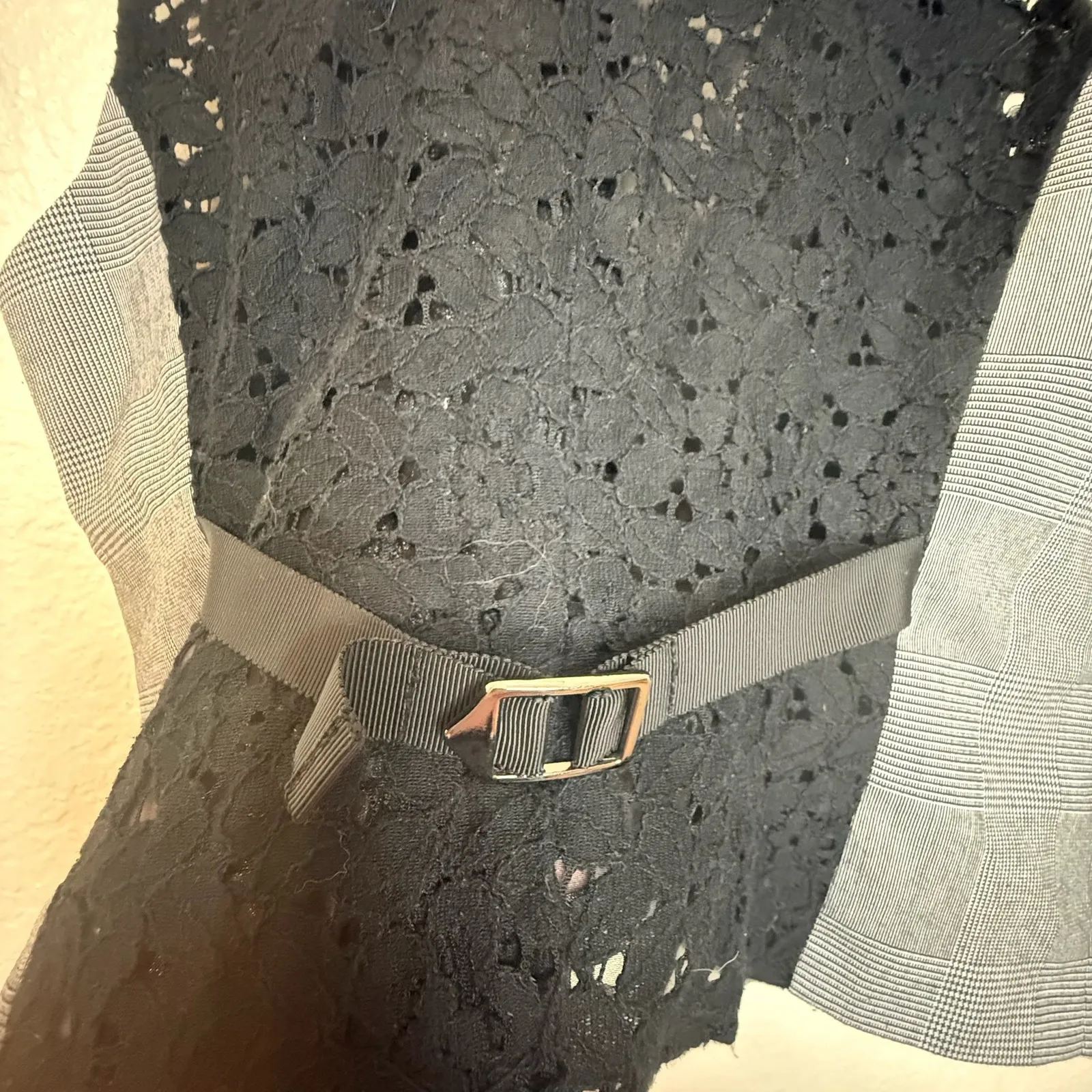 The Limited Y2K Black Plaid Lace Back Vest Womens Waistcoat Size Small - Image 7