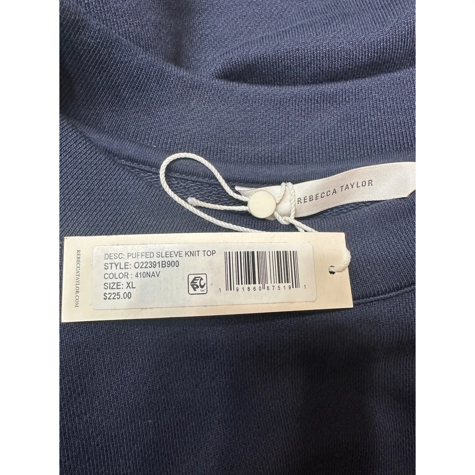 Rebecca Taylor Navy Puffed Sleeve Knit Top XL Pima Cotton Made Peru NWT - Image 3