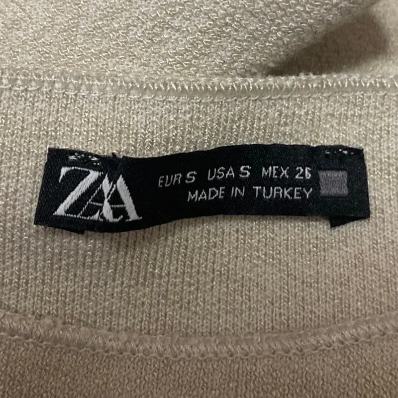 Zara Beige Cream Short Sleeve Mock Neck Knit Sweater Mini Bodycon Dress Size S - Image 3