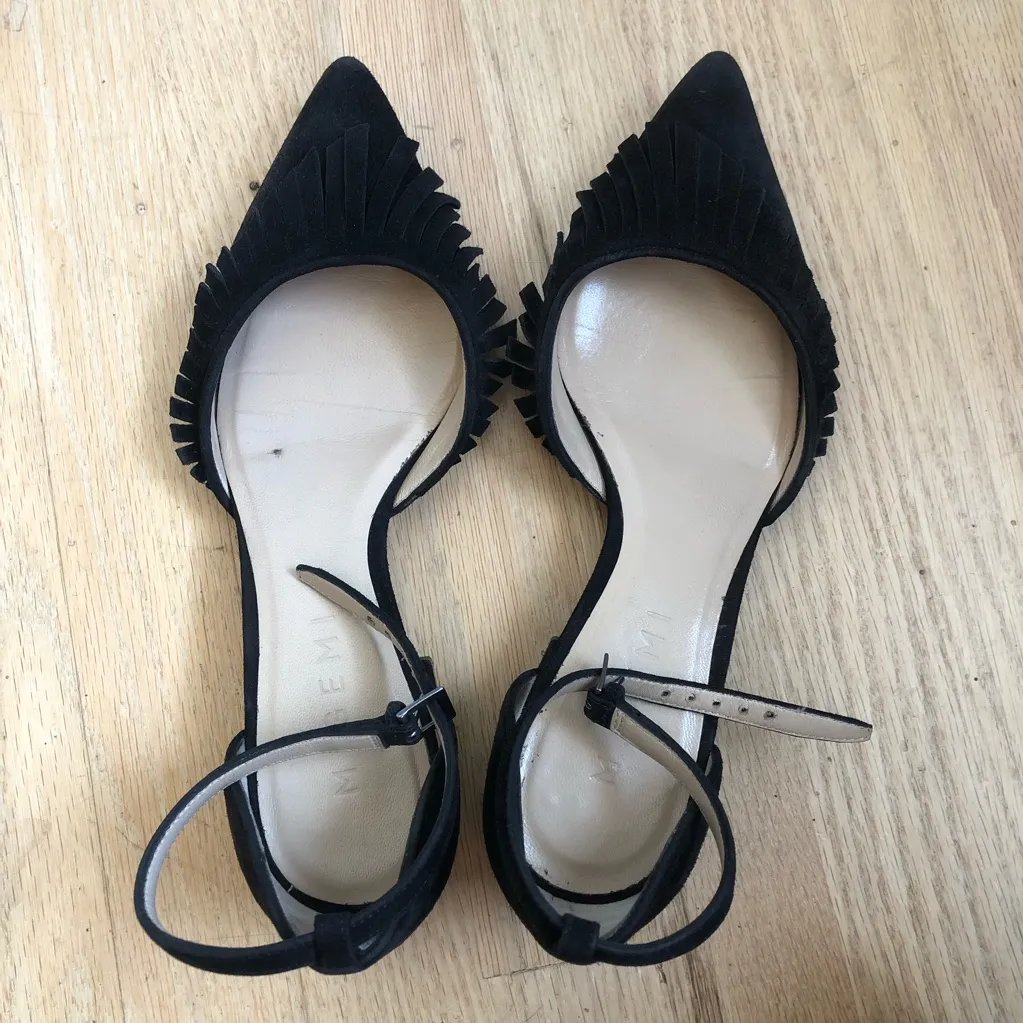 M. Gemi Shoes Womens 35 Black Suede Fringe Pointy Toe Ankle Strap Low Heel Size undefined - Image 5