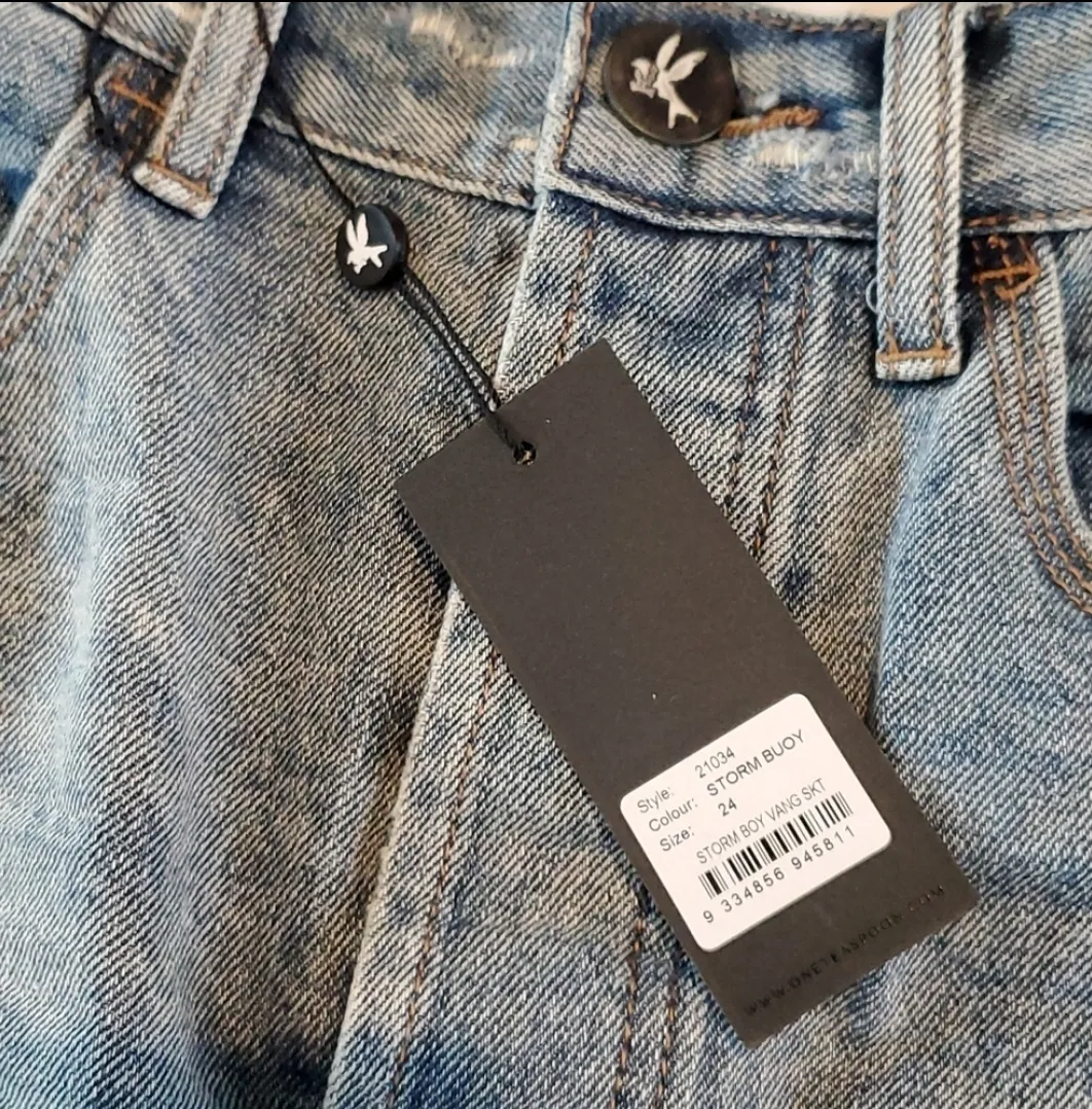 One Teaspoon  High Waist Distressed Denim Mini Skirt Blue Storm - Image 5