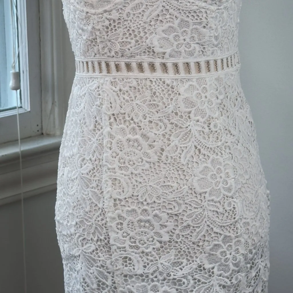 Forever 21 White Lace Floral Adjustable Strap Waist Cut Out Bodycon Dress Small - Image 4