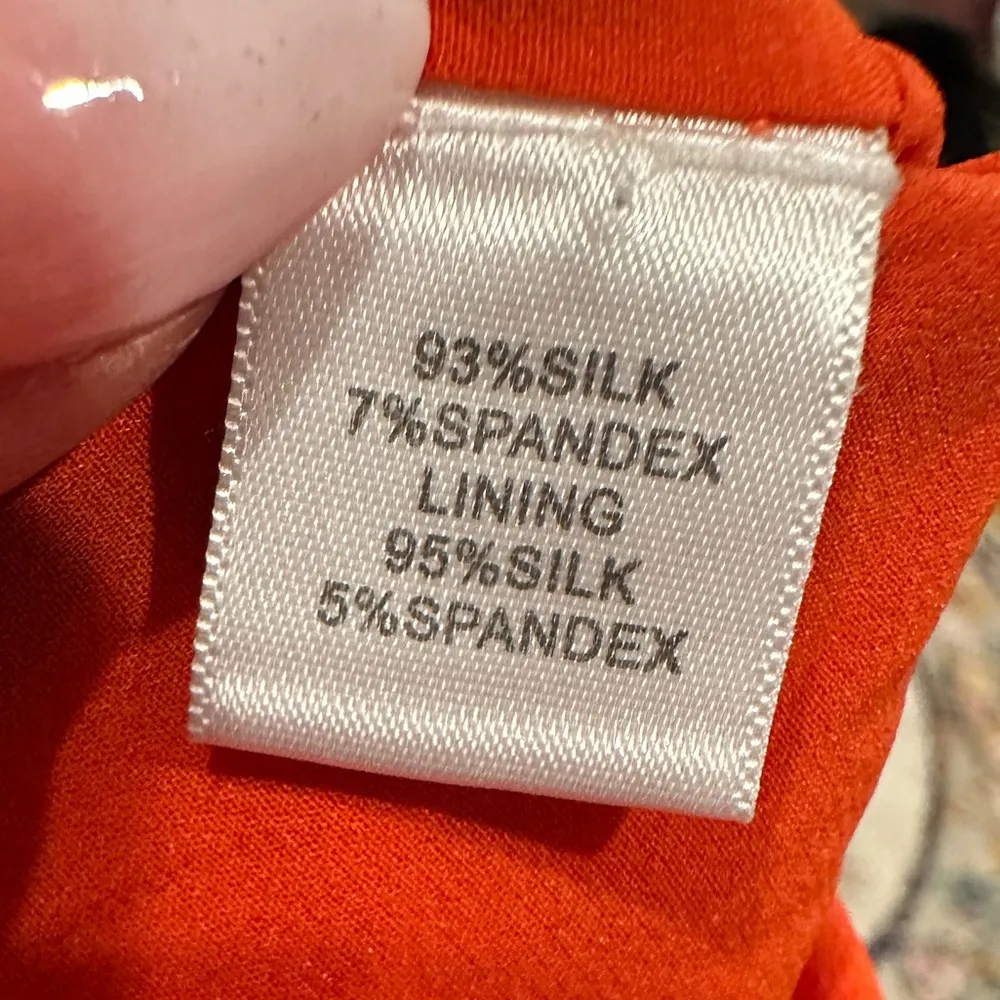 ST JOHN SILK FLORAL LINED SLEEVELESS COLORFUL ORANGE PRINT BLOUSE TOP L - Image 7