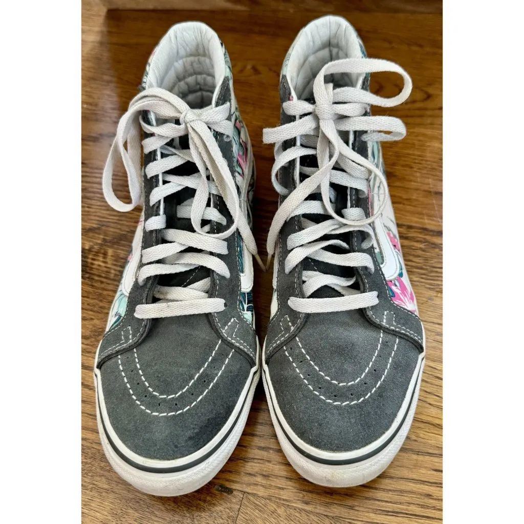 Grey With Hawaiian Print Vans Old Skool Hi tops. Men’s 6.5. Women’s 8. - Image 3