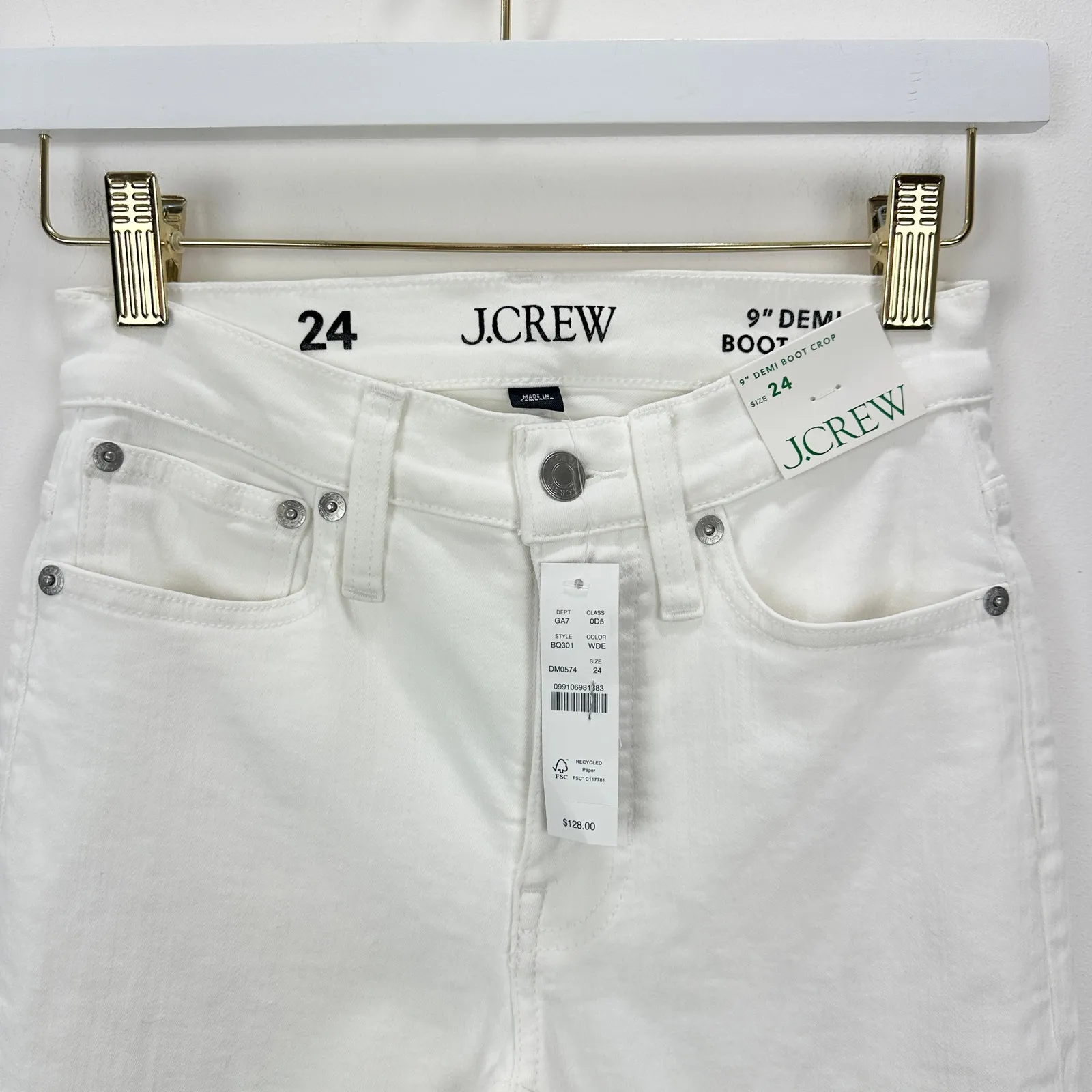 J.Crew 9" Demi Boot Crop Jean White Mid Rise Flare Ankle Raw Hem US 24 NWT - Image 8