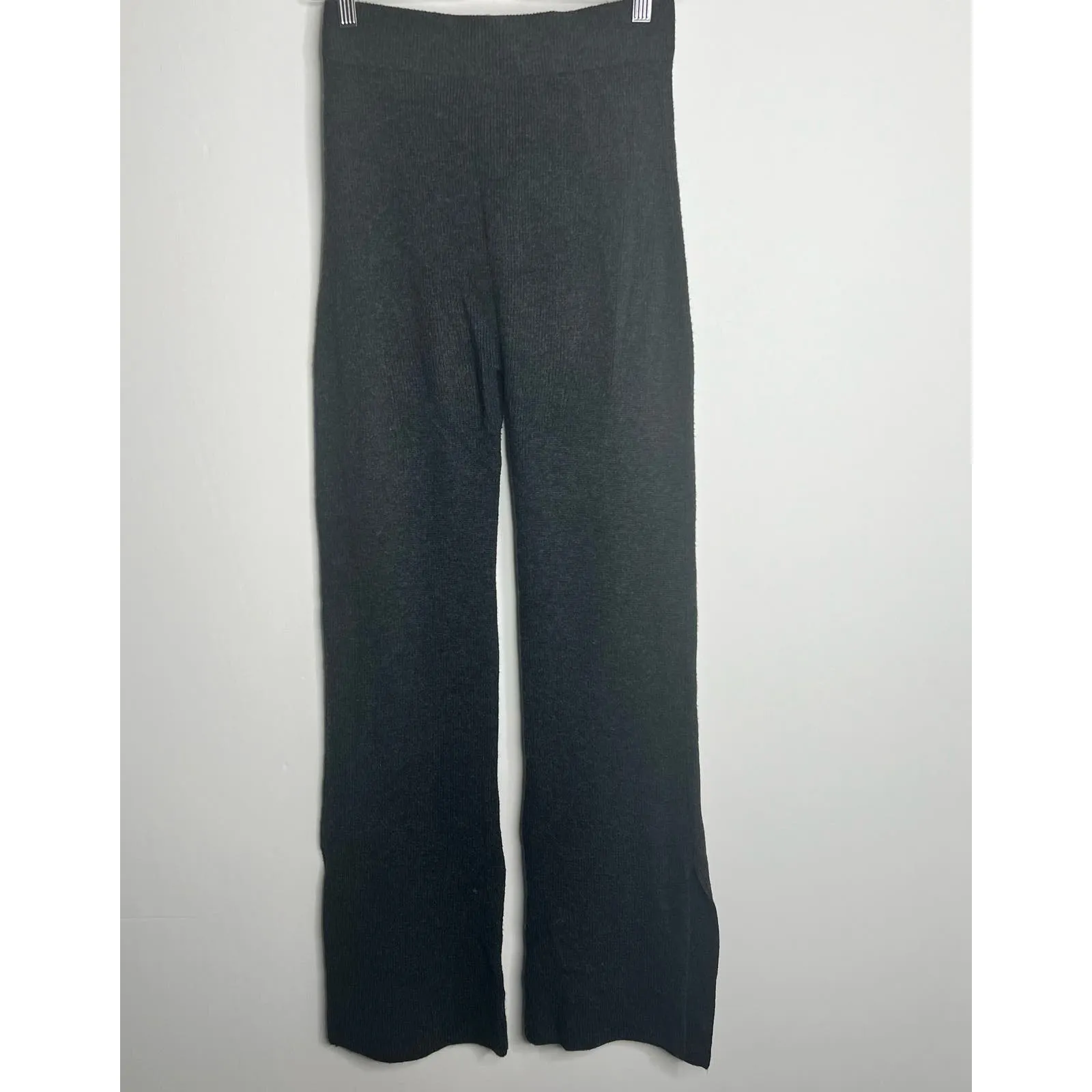 LE ORE Lodi Flare Pants Charcoal Gray Merino Wool Sweater Knit Slit Small - Image 3