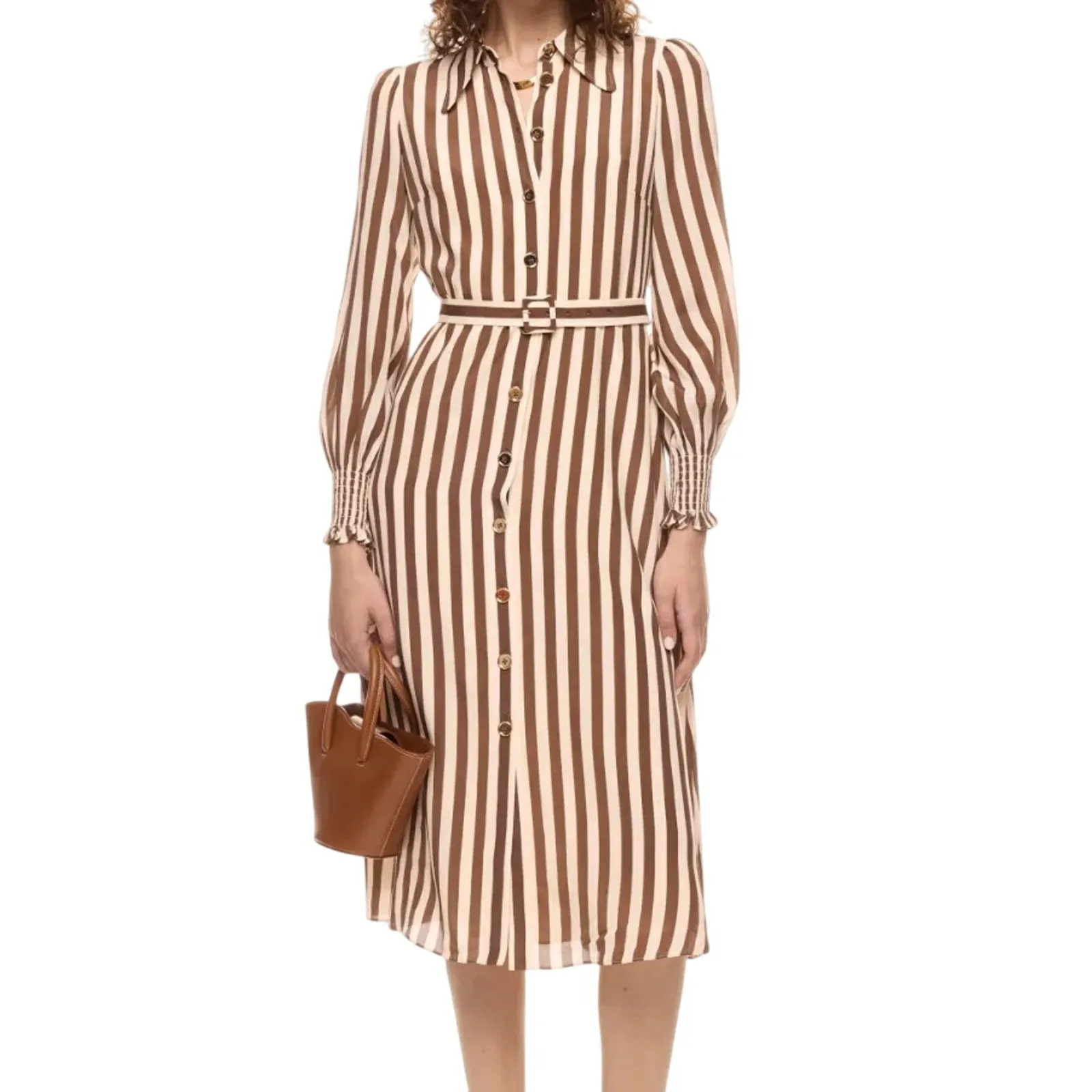 L.K. Bennett Emelia Shirt Dress in Brown/Cream, Size US 6 - Image 2