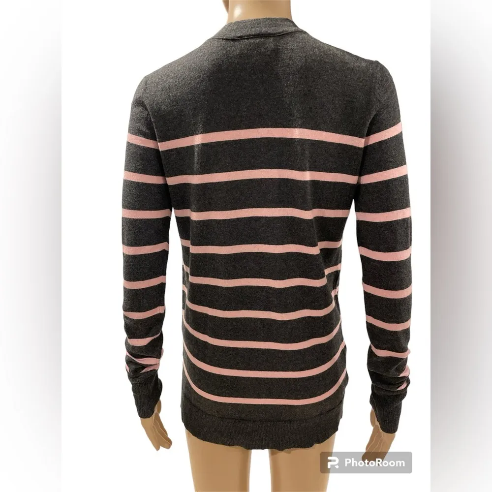 NWT ANN TAYLOR Pink & Gray Striped Cardigan size S - Image 4