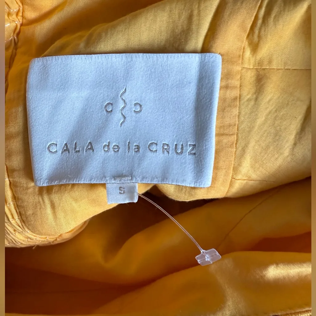 CALA DE LA CRUZ Uti Midi Dress 100% Linen Puff Sleeves pocket size S Yellow - Image 5