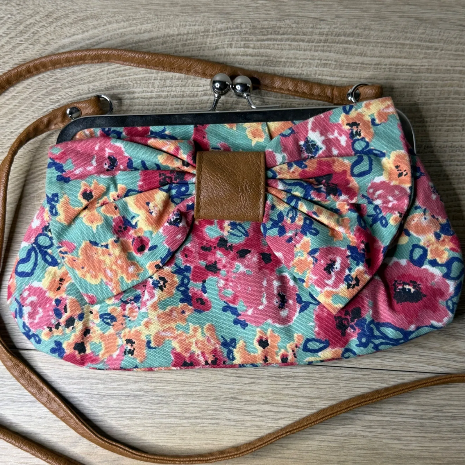 American Eagle Purse Floral Bow Crossbody Kiss Lock Cottagecore Coquette Boho - Image 4