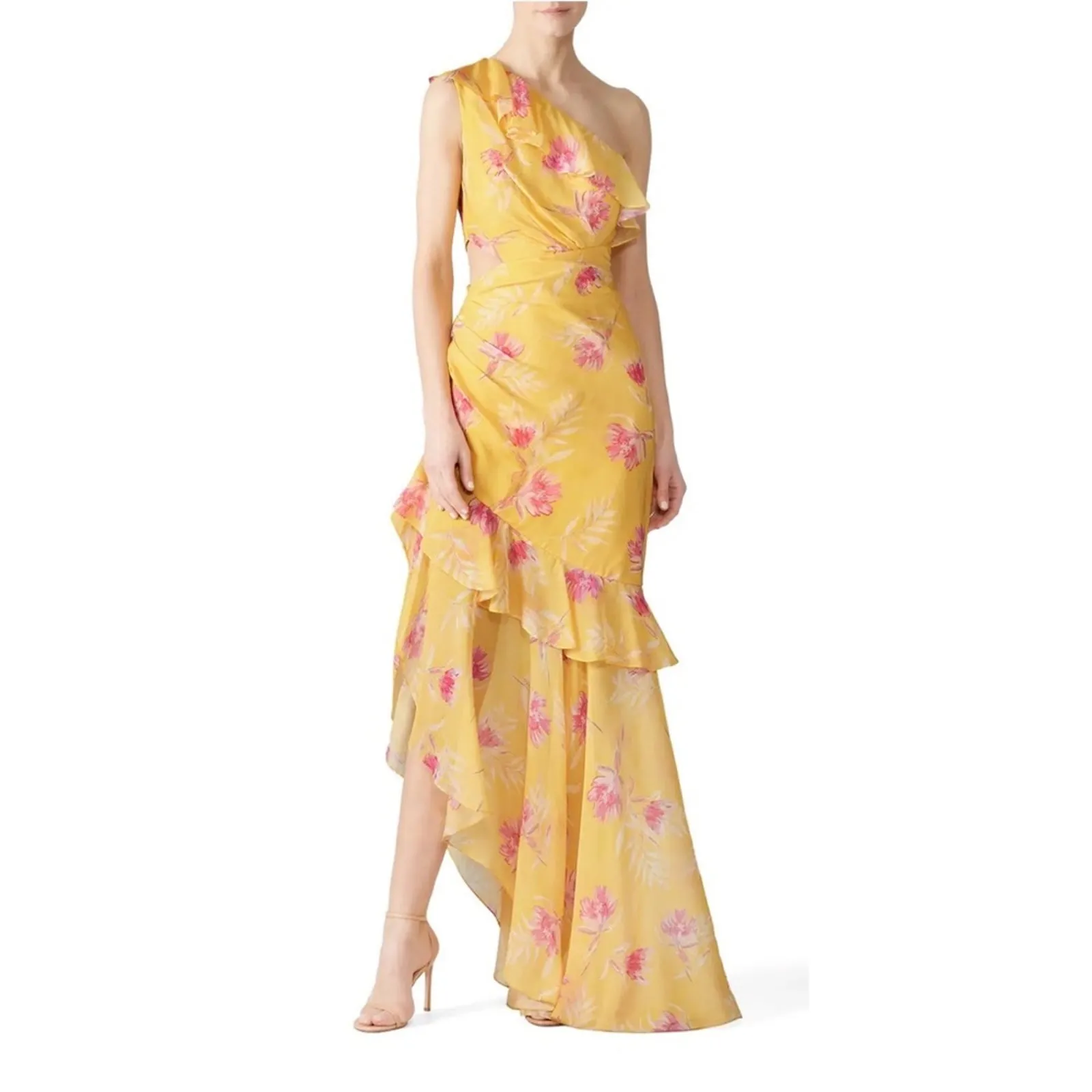 AMUR Vi yellow floral ruffle one shoulder gown 4 - Image 12