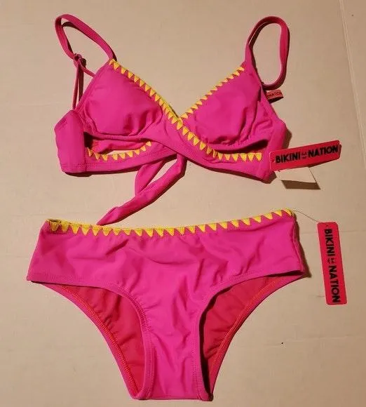 Pink Yellow Embroidered Bikini - Image 2