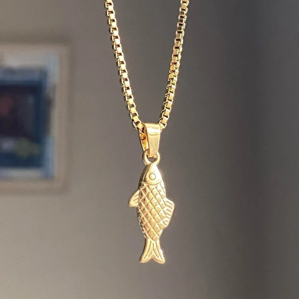 Handmade gold tone fully stainless steel fish boho funky chic simple necklace🌀🐟 - Image 3