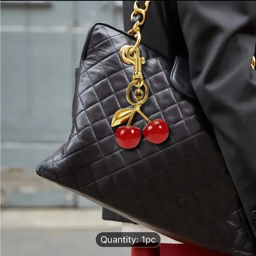 Cherry Keychain Charm - Resin 🍒 with Gold-Tone Metal Clip for Handbag and Purse - Image 6