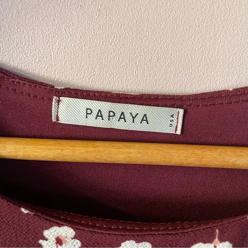 Papaya Burgundy Floral Blouse EUC Size S - Image 5