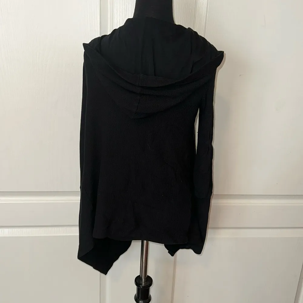 SPLENDID BLACK MICRO WAFFLE HOODED CARDIGAN - Image 2