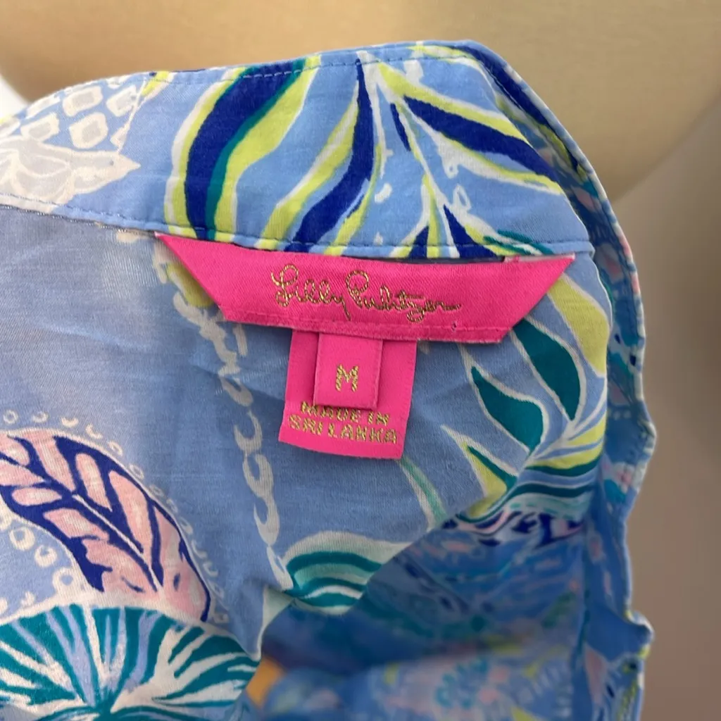 Lilly Pulitzer Asani Tunic‎ Top Blue Peri Lapis Lanterns Silk Blend Blouse - Image 9