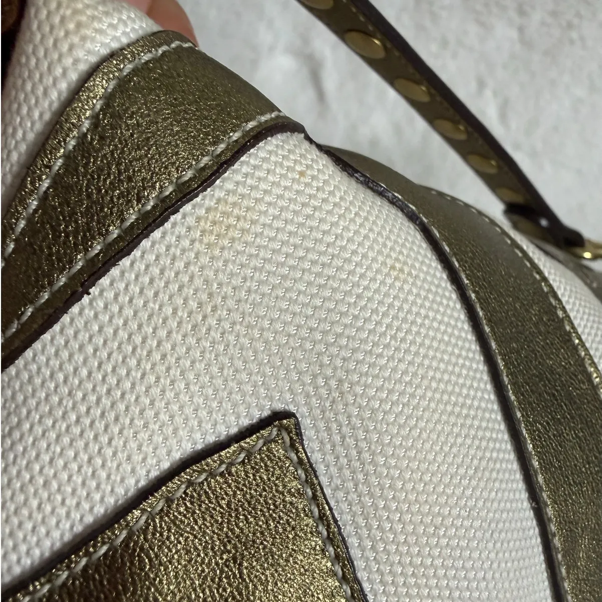 Vintage Coach y2k Rare Pouchette Metallic Bronze Zebra Top Handle Studded Bag - Image 7