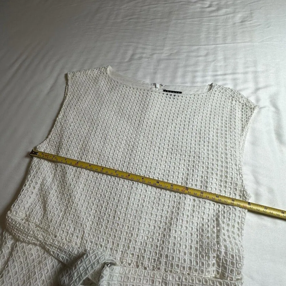 Theory Dress Afala White Eyelet Embroidered Cotton Size 4 Belted A-Line MIDI - Image 7