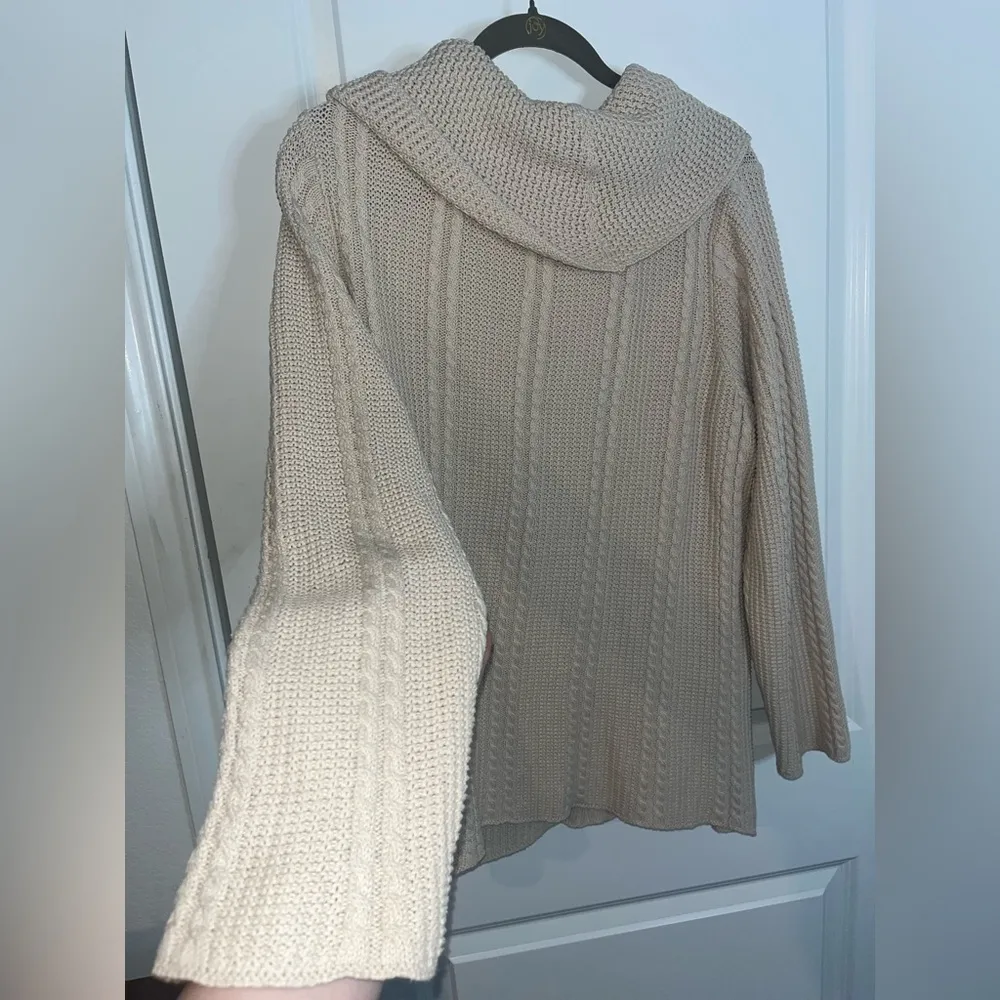 Jeanne Pierre Woman's 100% Cotton Ivory Cowl Neck Cable Knit Sweater - Size 1X - Image 8
