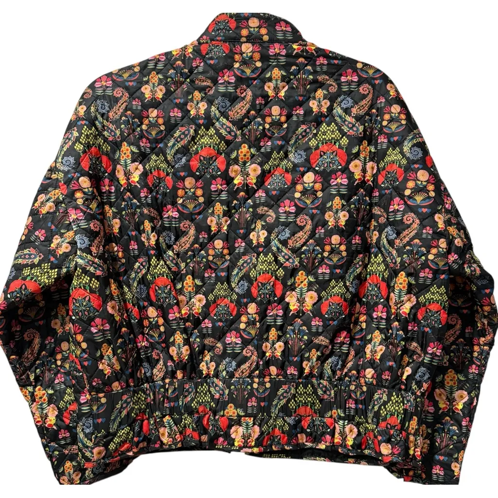 NEW EMILY LOVELOCK Chelsea Quilted Bomber Jacket Black Vibrant 70s Print XS $230 - Image 5