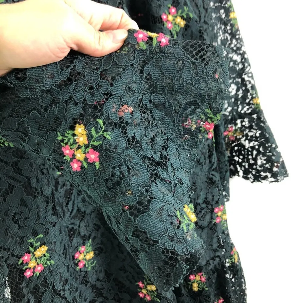 Zara Floral Lace Embroidered Mini Ruffle Bohemian Dress XS - Image 7