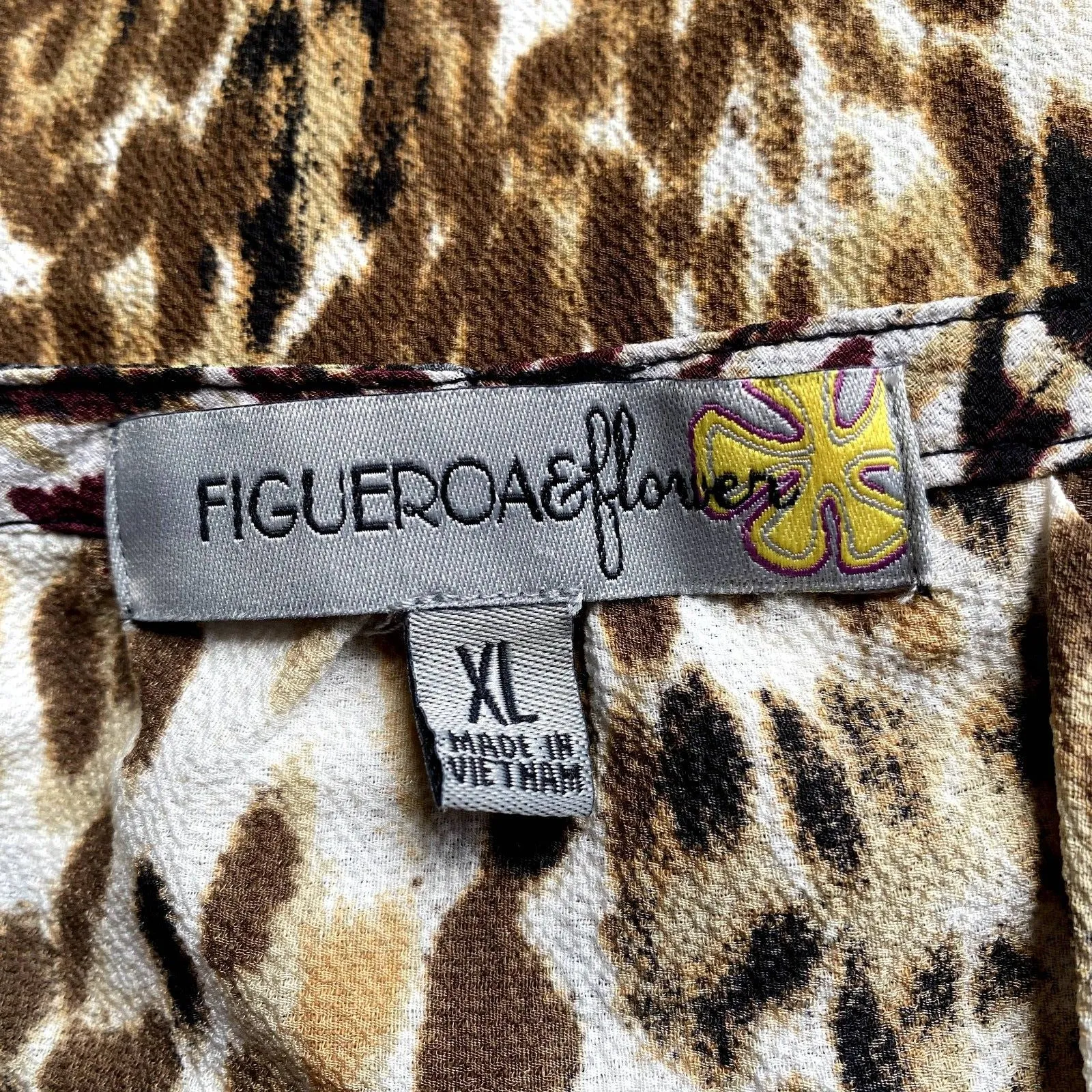 Anthropologie‎ Figueroa & Flower Mixed Animal Print Boho Peasant Blouse Size XL - Image 4